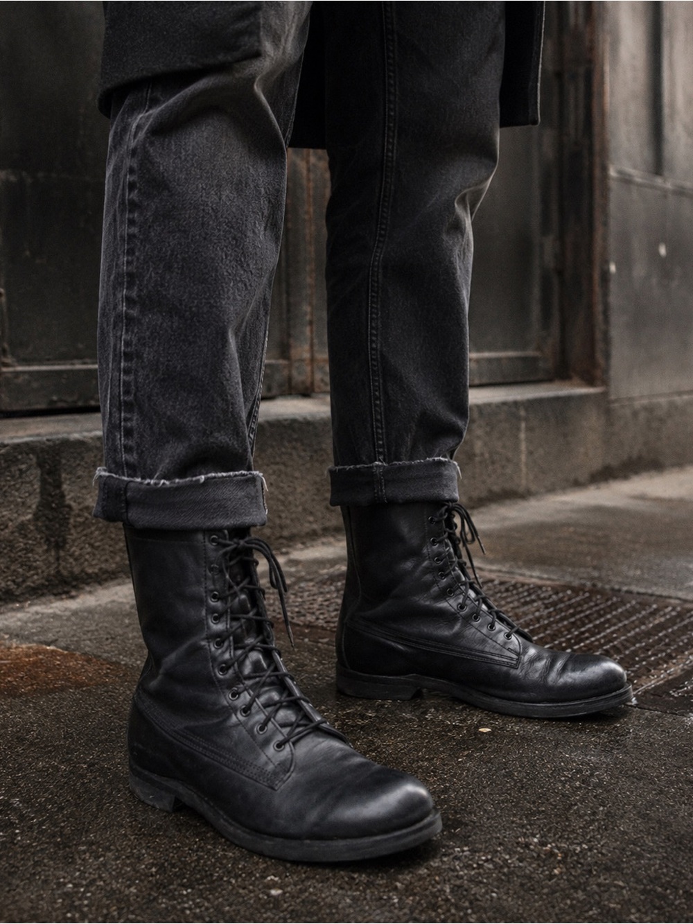ADDISON SHOE COMPANY Men's VINTAGE 1975 Black Leather Combat Boots 9.5 EE